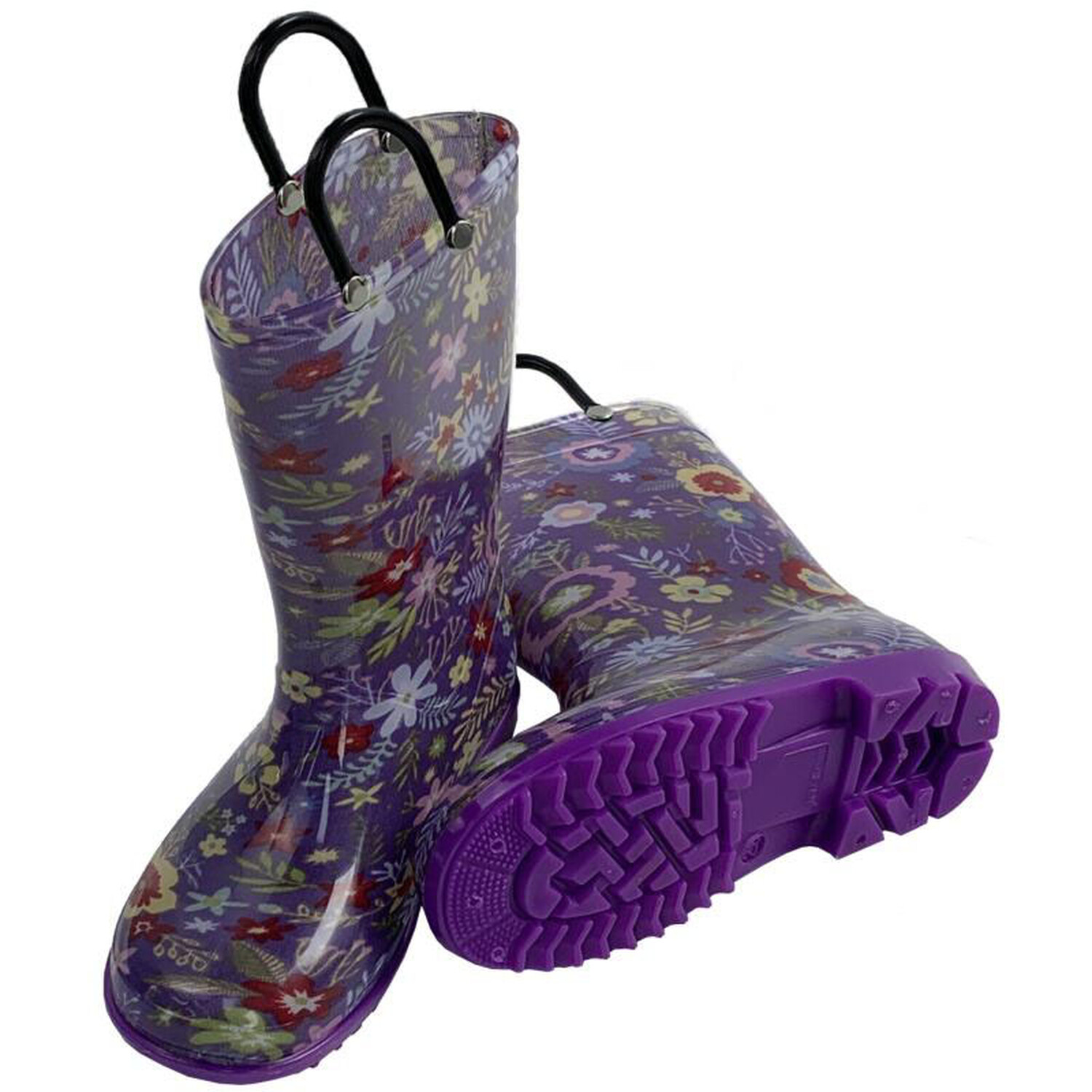 Kids Floral Wellingtons - Purple / 2 Image