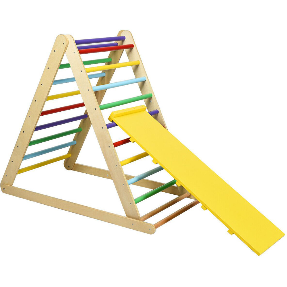 Costway Colourful Wooden Climbing Ladder with Ramp Image 1