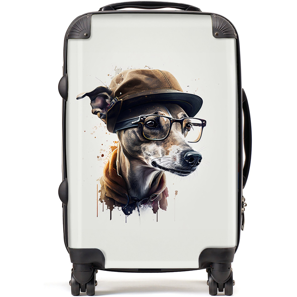 Warren Reed Designer Cabin Splashart Whippet Dog with Glasses Suitcase Image 1