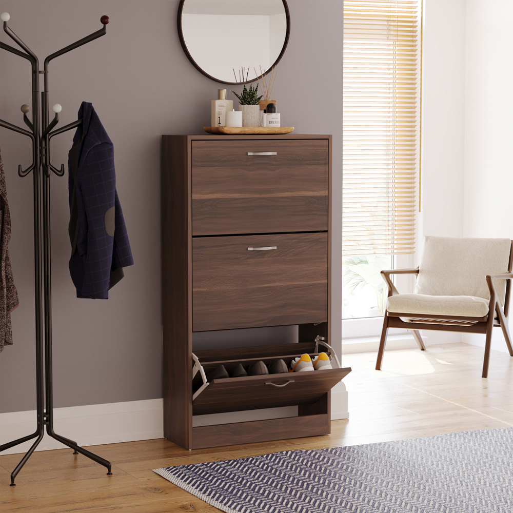 VIDA DESIGNS Walnut 3-Drawer Shoe Cabinet Rack Image 4