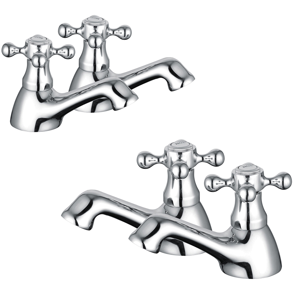 Nes Home Victorian Traditional Chrome Bath Filler with Basin Tap Set Image 1