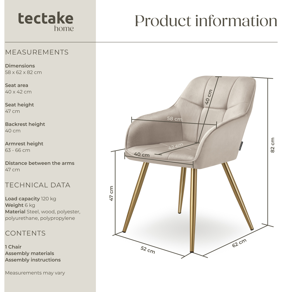 Tectake Marilyn Tauper and Gold Quilted Velvet Continuous Backrest Chair Image 9