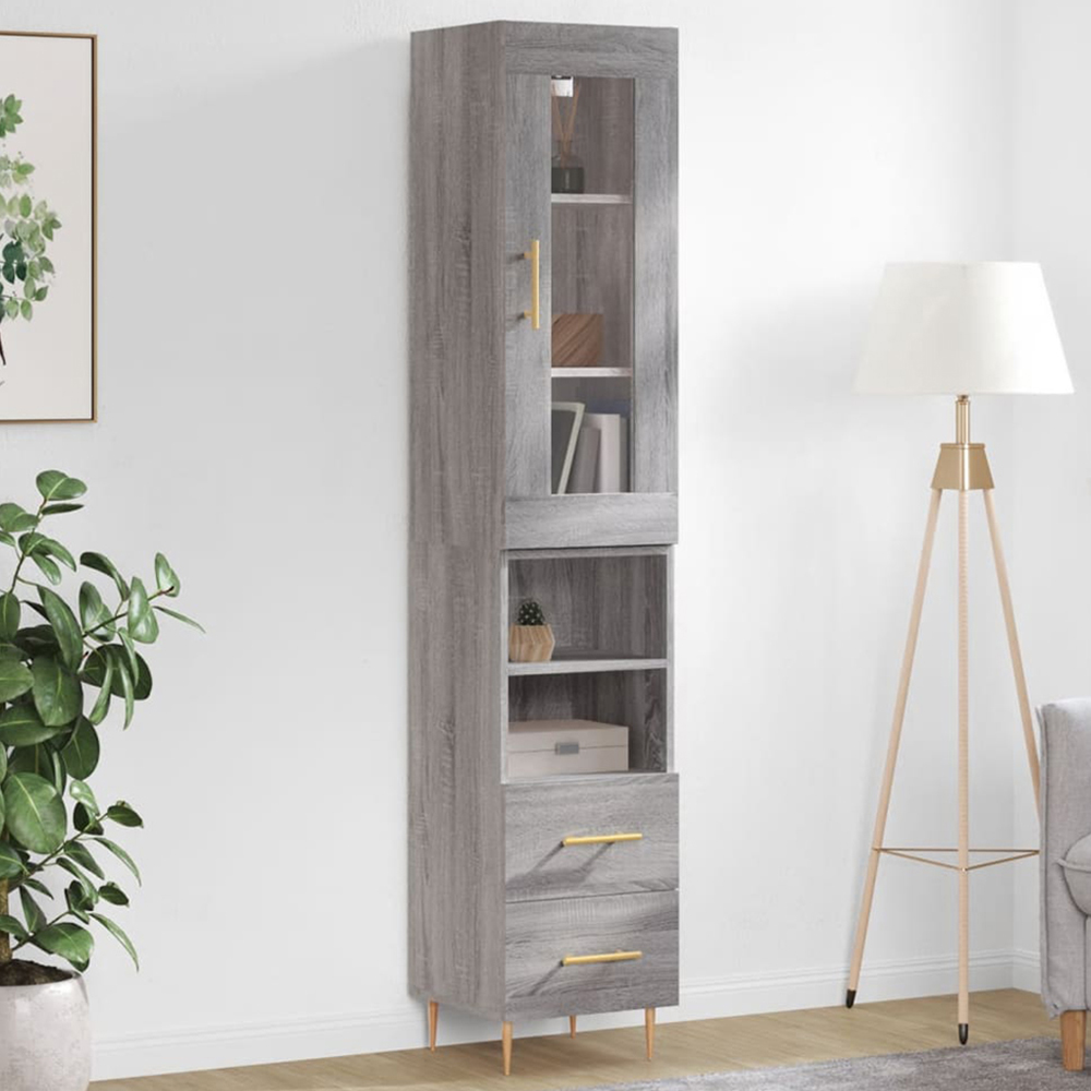 vidaXL 2 Door Grey Highboard Image 1
