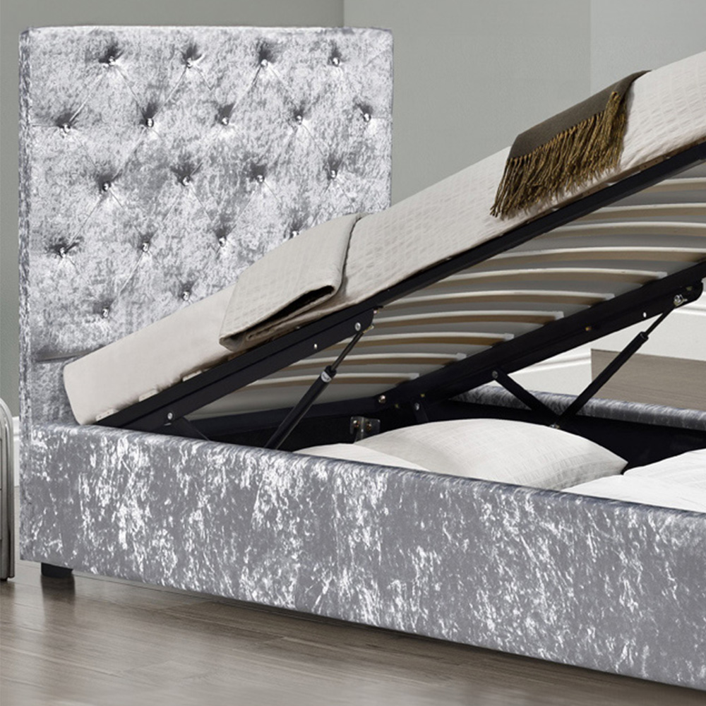 Brooklyn Single Silver Plush Velvet Diamante Chesterfield Ottoman Bed Image 3
