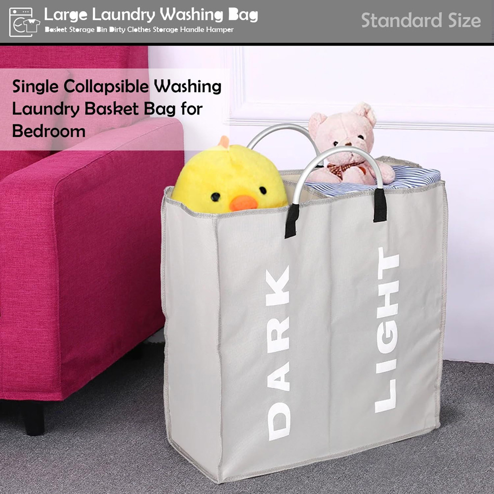 ATEK Double Compartment Light Grey Collapsible Laundry Basket Image 2