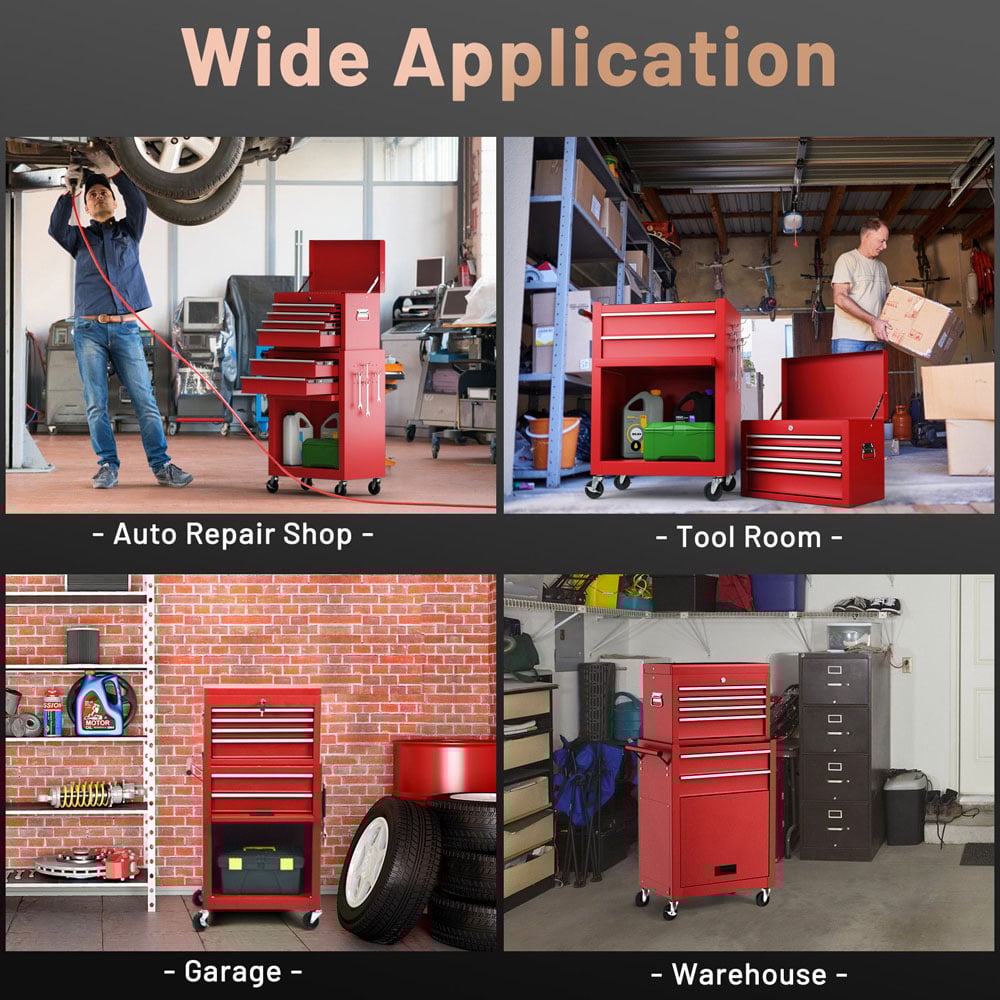 Costway 6 Drawer Red Detachable Tool Storage Cabinet Image 7