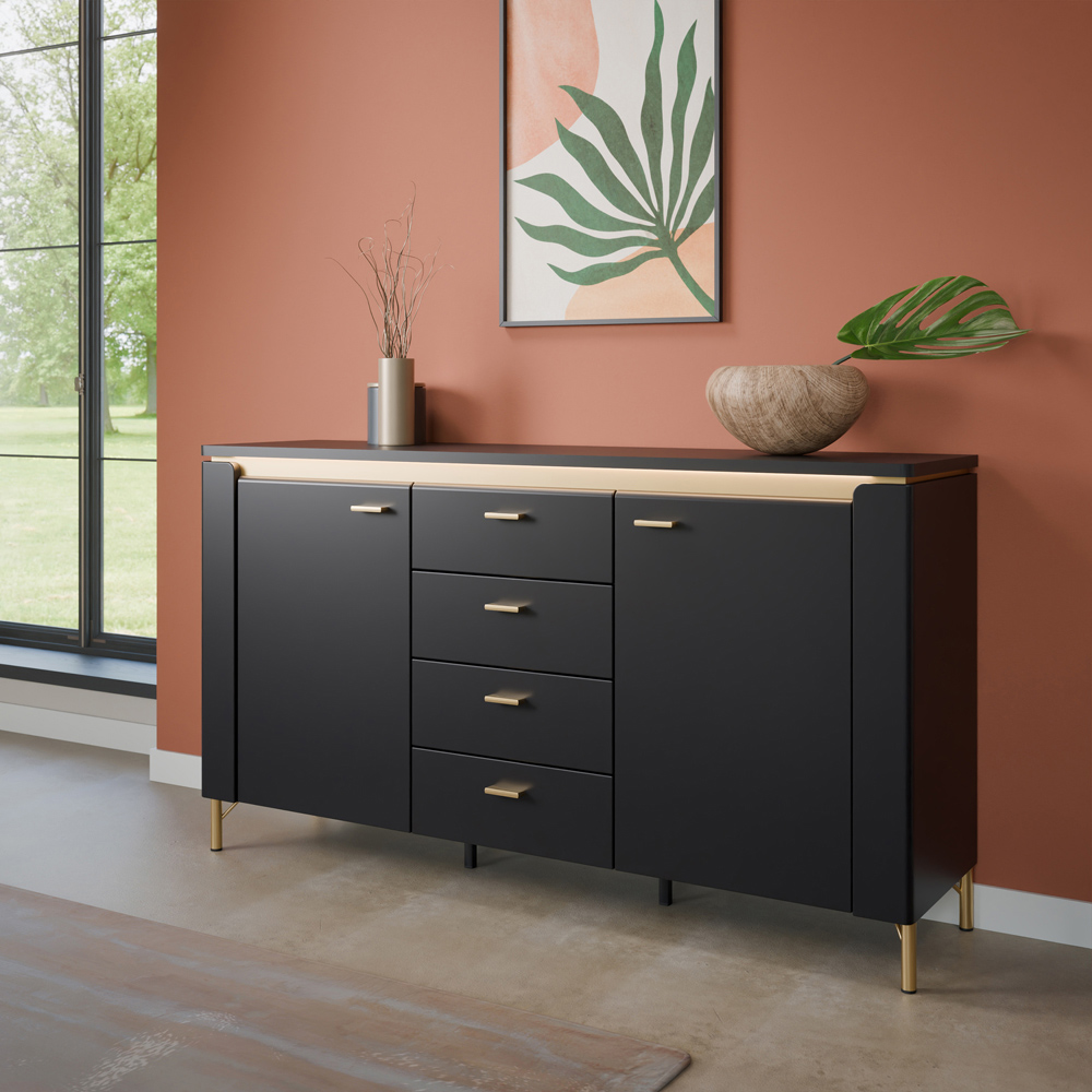 Furniture To Go Genoa 2 Door 4 Drawer Black Sideboard Image 6