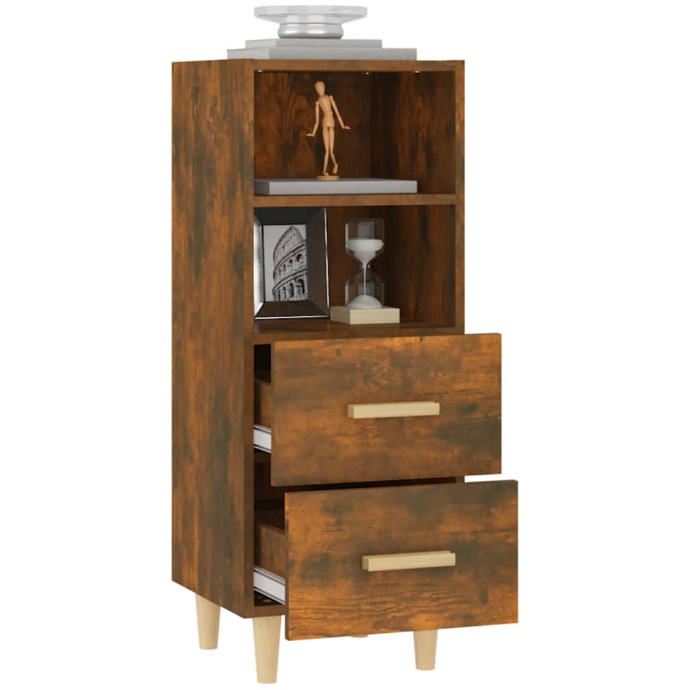 vidaXL 2 Drawer 2 Open Shelf Smoked Oak Sideboard with Wooden Legs Image 5