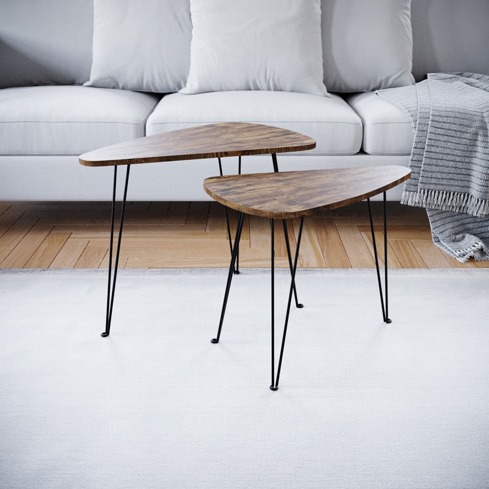 Vida Designs Brooklyn Dark Wood Oval Industrial Nest of Tables Set of 2 Image 6