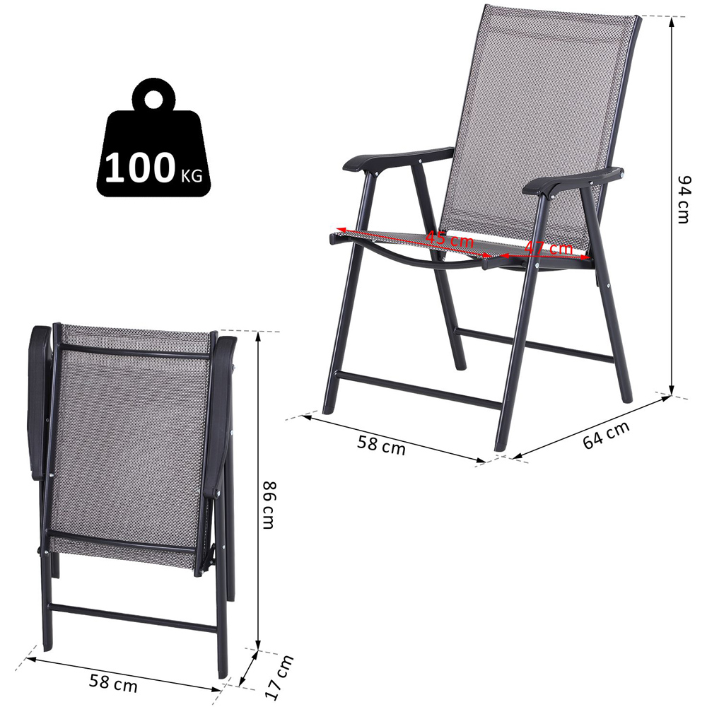 Outsunny Set of 2 Grey Foldable Garden Dining Chair Image 6