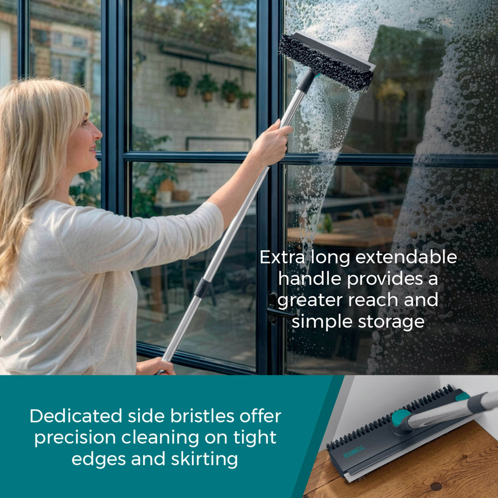 Tower 2-in-1 Teal Floor Scrubbing Brush with Squeegee Image 7