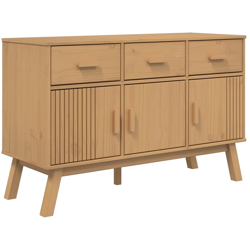vidaXL Olden 3 Door 3 Drawer Brown Solid Pine Wood Sideboard Image 2