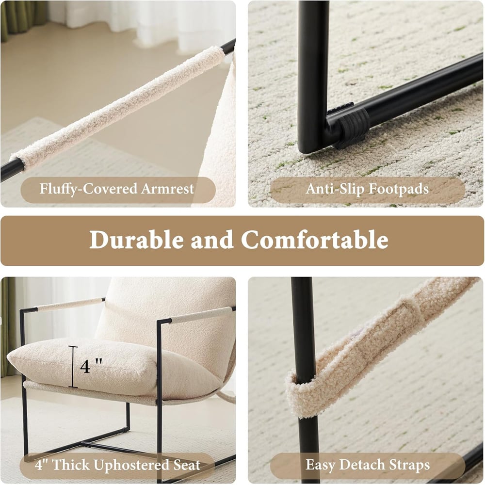 wilko Luca White Boucle Upholstered Lounge Accent Chair with Metal Frame Image 6