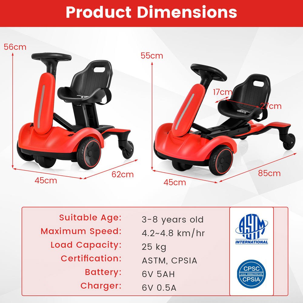Costway Red Electric Ride On Drift Car 6V Image 9