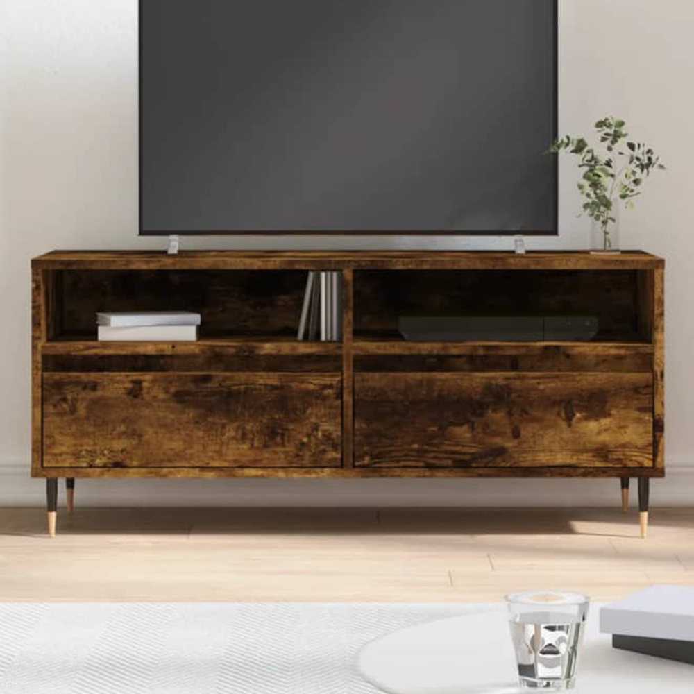 vidaXL 2 Drawer 2 Shelf Smoked Oak TV Cabinet Image 1