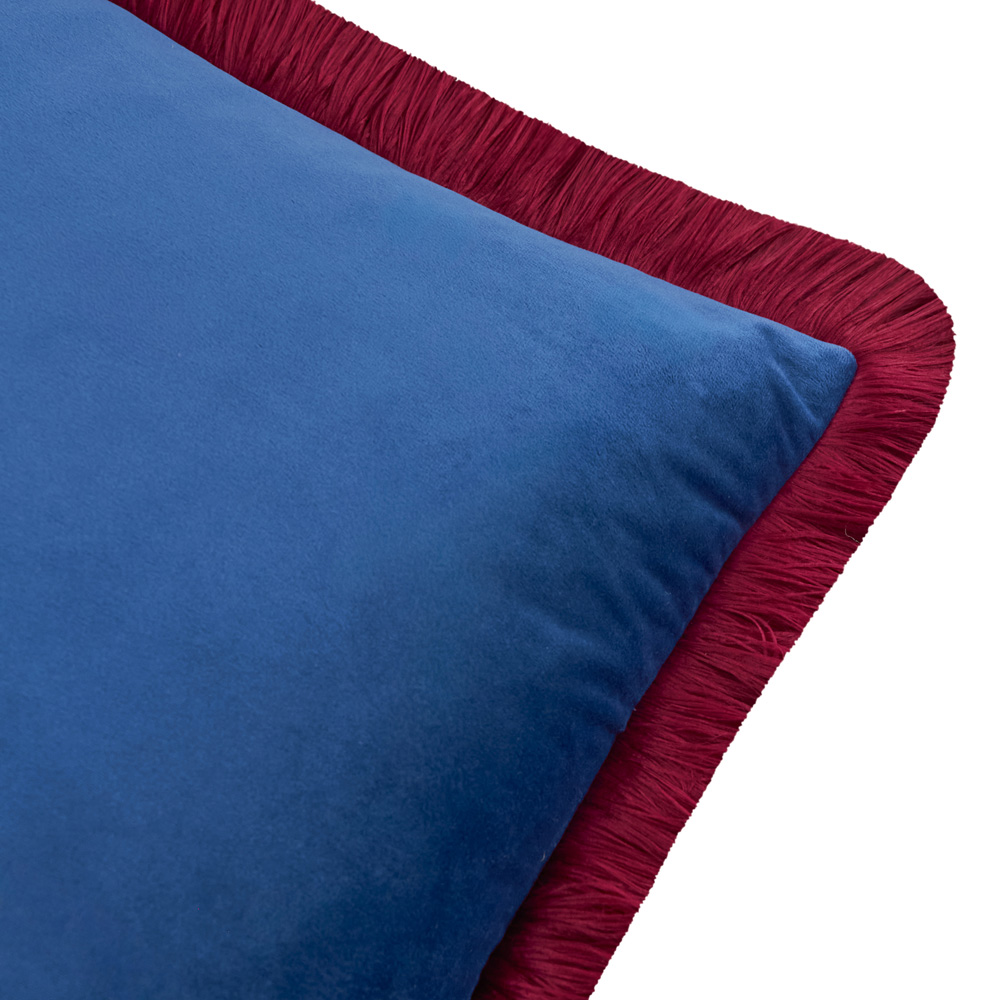 Furn Halo Fringed Navy and Burgundy Velvet Cushion 50 x 50cm Image 2