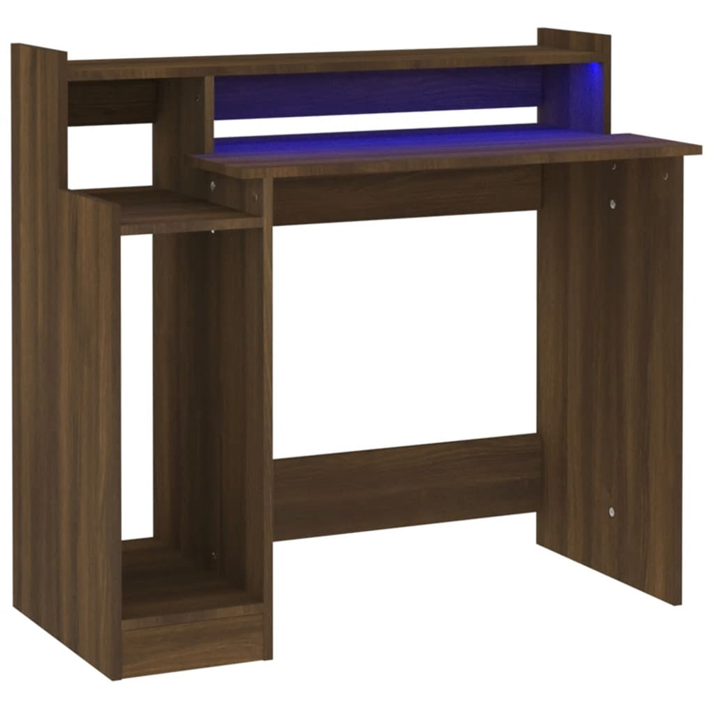 vidaXL 3 Shelf LED Computer Desk Brown Oak Image 2