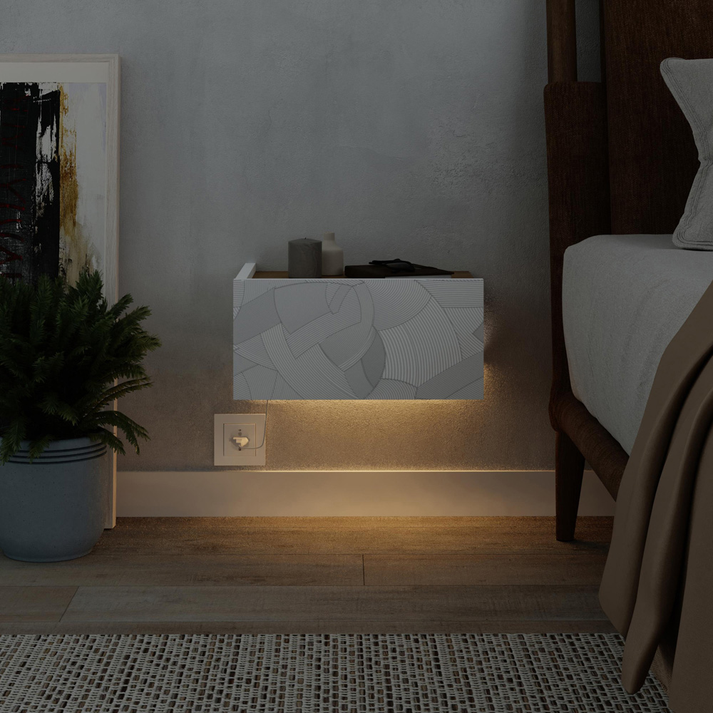 Decortie Onda Single Drawer White LED Wall-Mounted Bedside Table Image 4