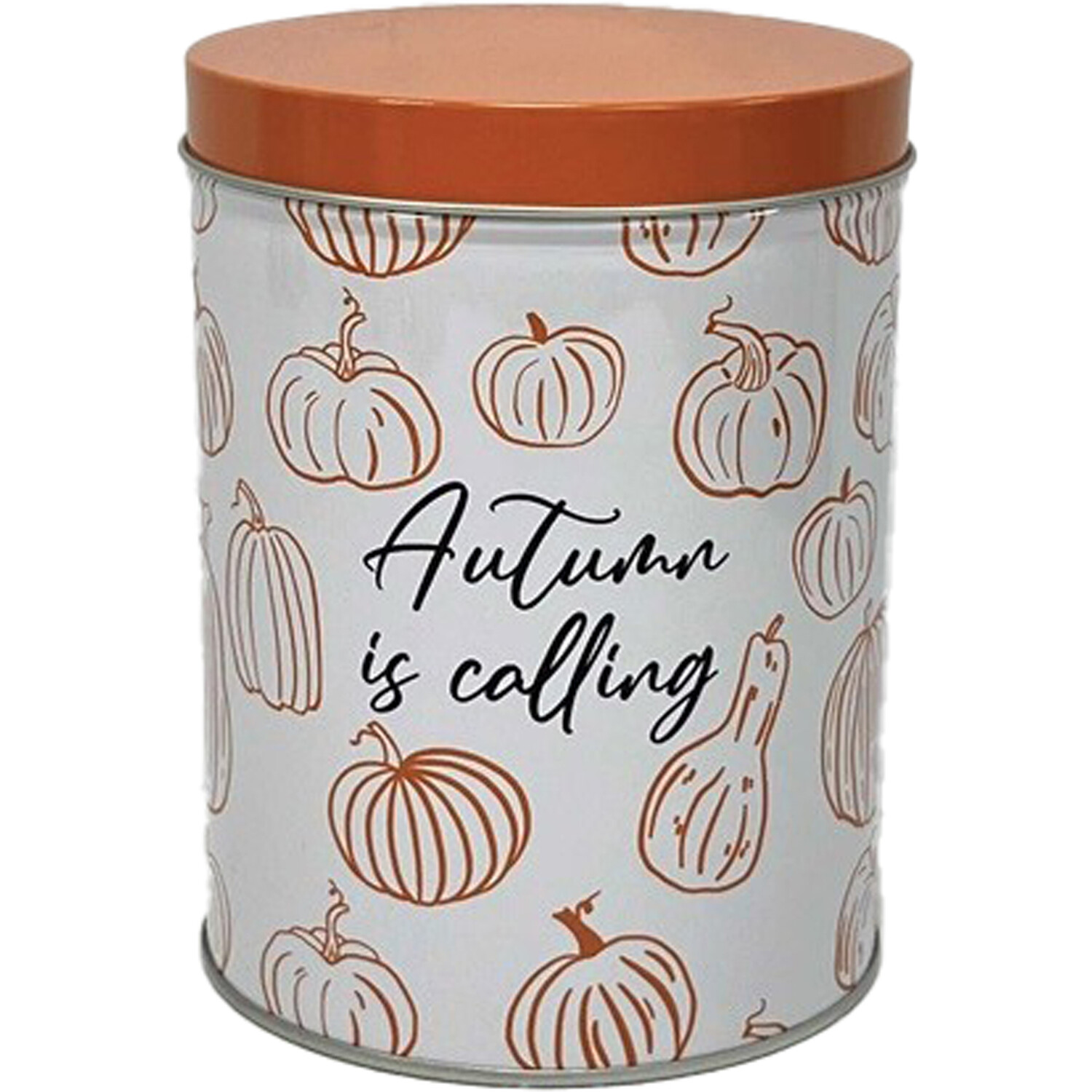 Single Round Metal Tin with Flat Lid - Orange and White Image
