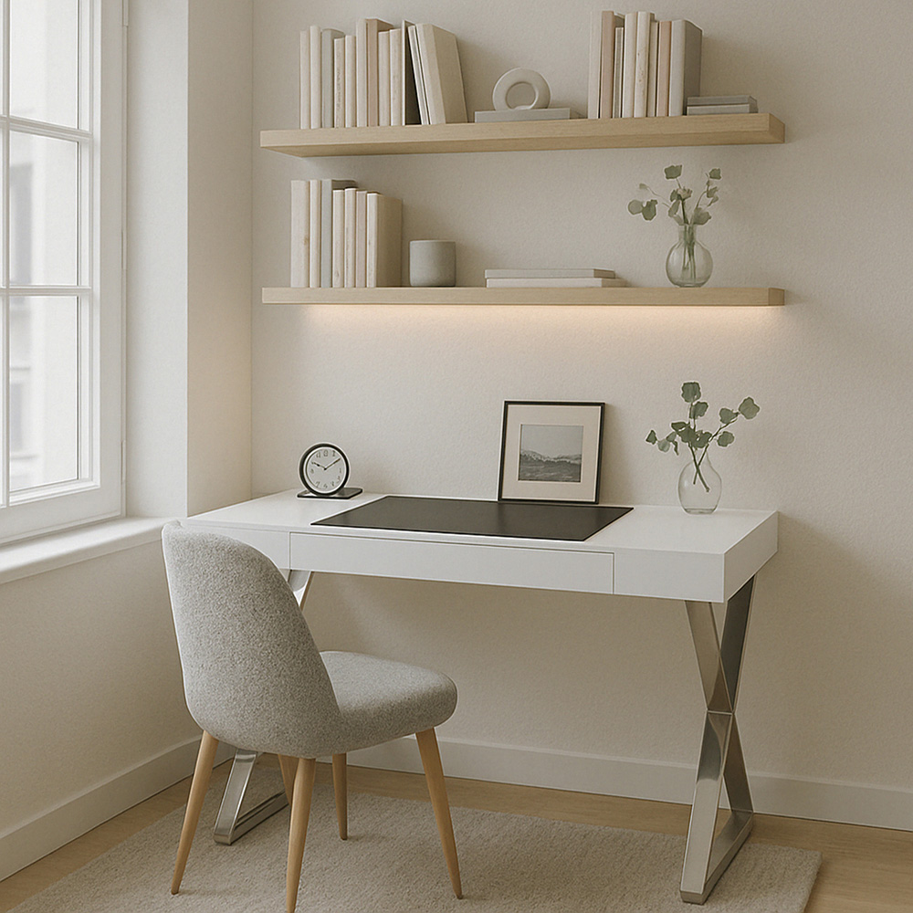 Centurion Supports Adonis Single Drawer Computer Desk with Leather Pad Gloss White and Chrome Image 6