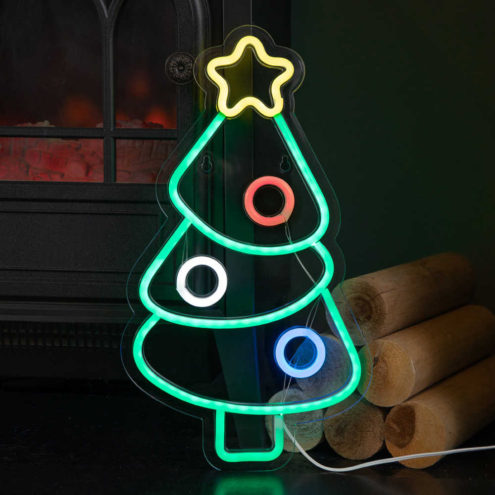 Samuel Alexander Multicolour LED Light Up Christmas Bauble Tree Neon Sign 40cm Image 1