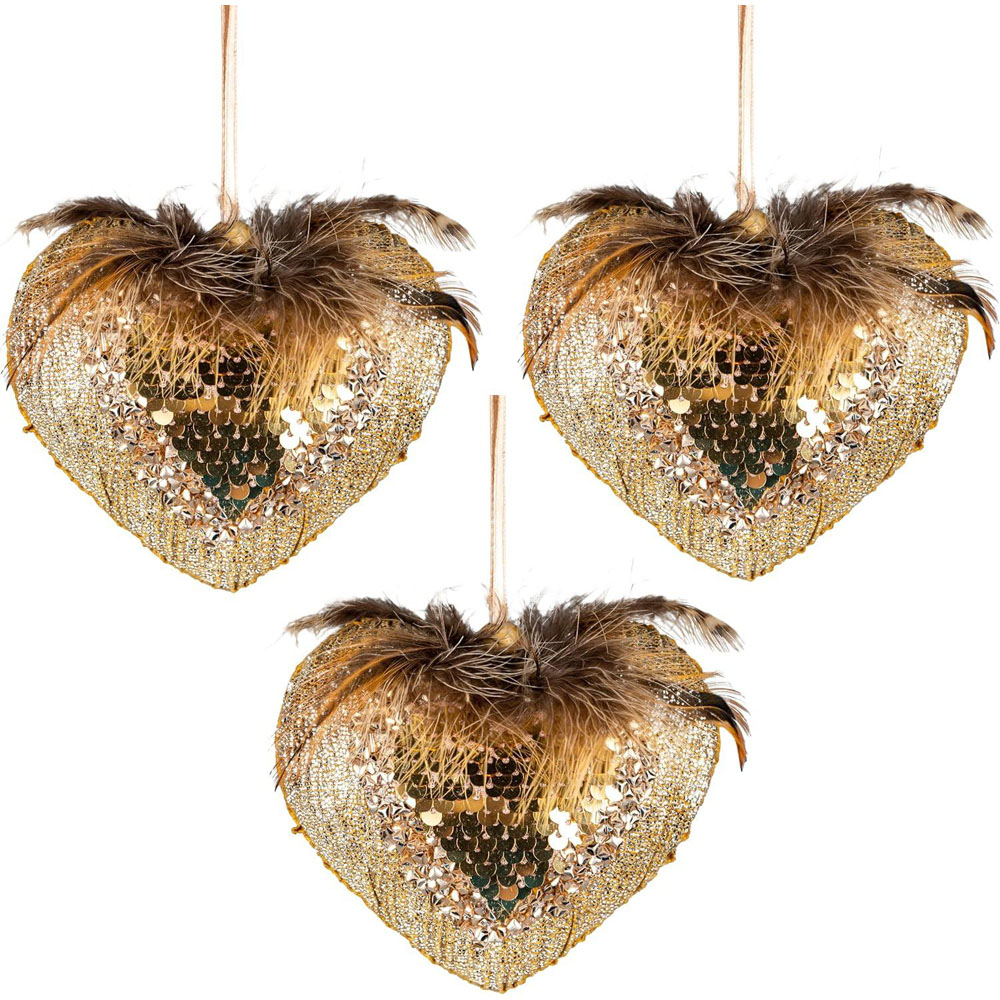Shatchi Gold Heart Hanging Christmas Decoration Image 3