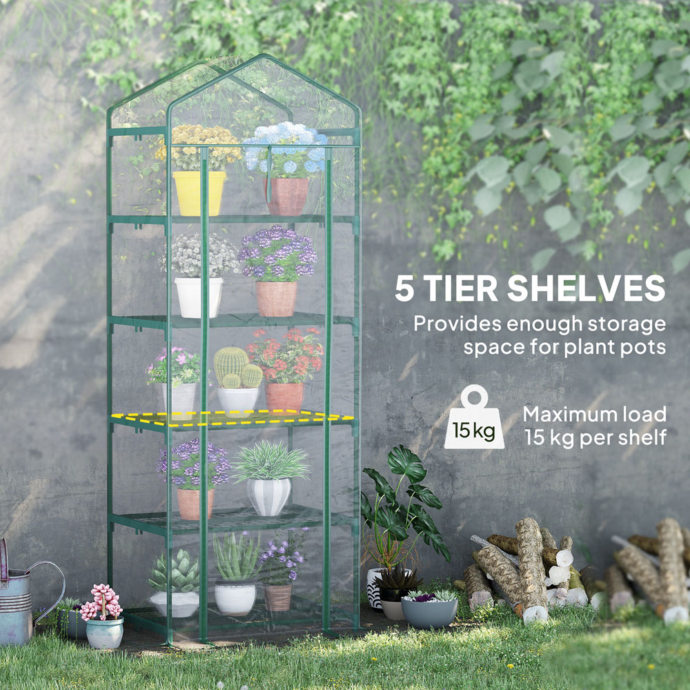 Outsunny Green 1.6 x 2.3ft 5-Tier Mini Greenhouse Image 5