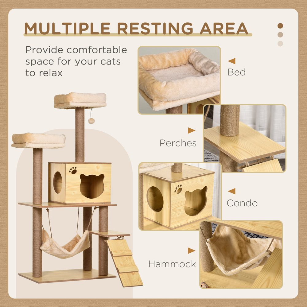 PawHut Yellow Large Cat Tree with Scratching Posts and Toy Ball 130cm Image 8