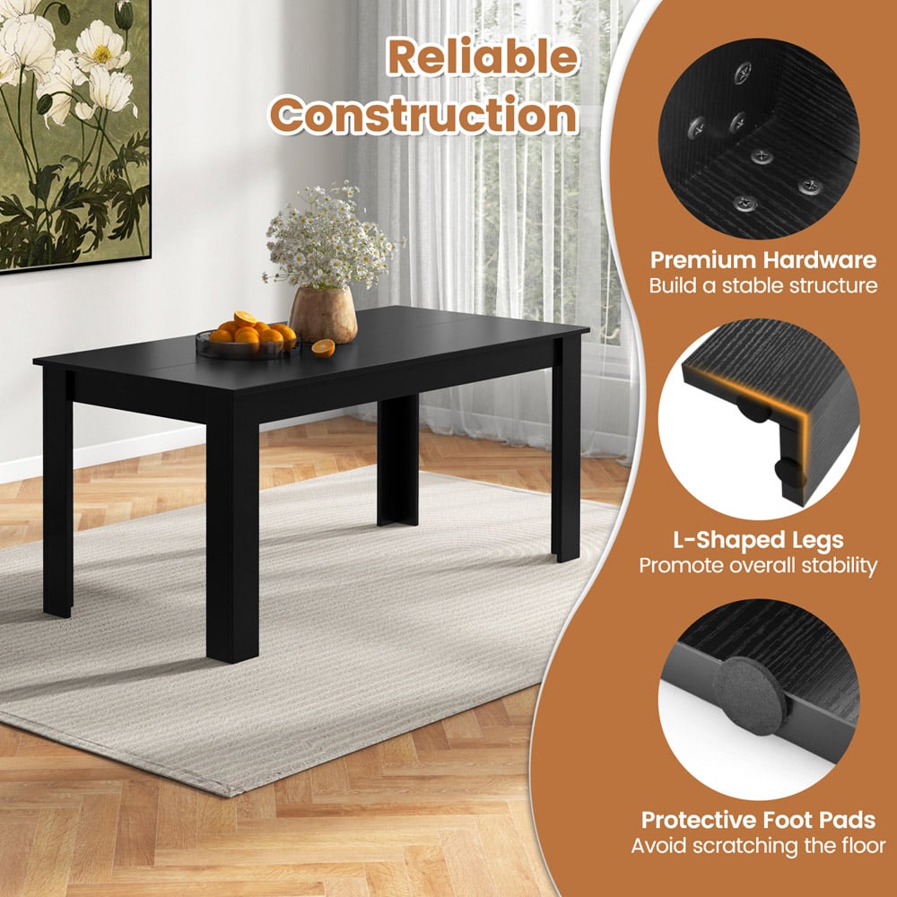 Costway 6 Seater Rectangular Dining Table Black Image 7
