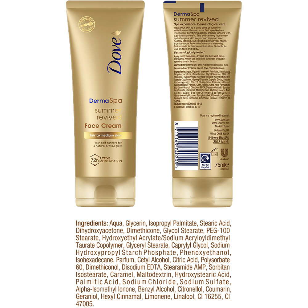 Dove Derma Spa Summer Revived Self Tan Fair to Medium Skin Face Cream 75ml 6 Pack Image 6