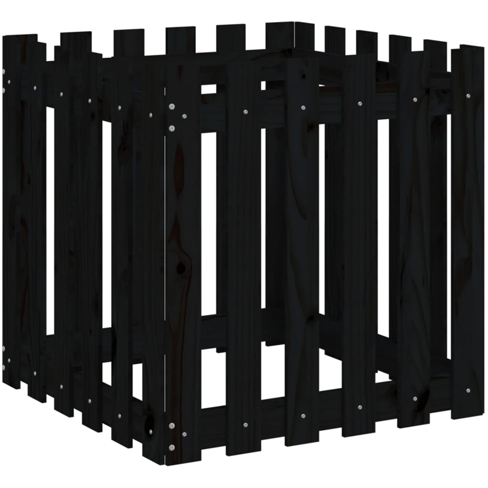 vidaXL Black Solid Pine Wood Fence Design Garden Planter 60 x 60 x 60cm Image 1