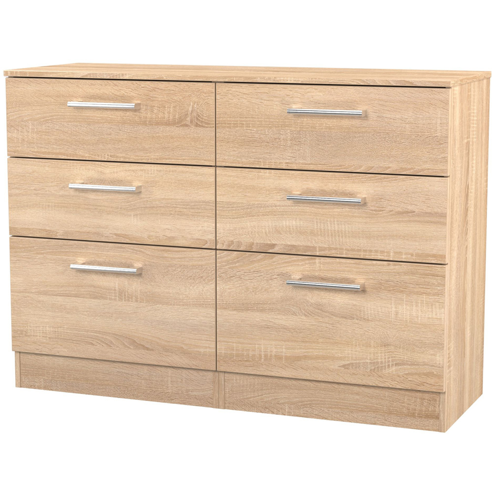 Crowndale Devon 6 Drawer Bardolino Oak Wide Chest of Drawers Ready Assembled Image 2