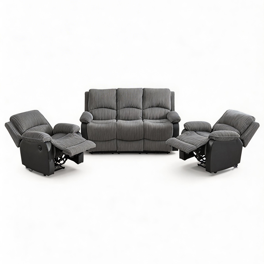Furniture One 4 Seater Grey Sectional Corduroy Electric Recliner Sofa Image 3