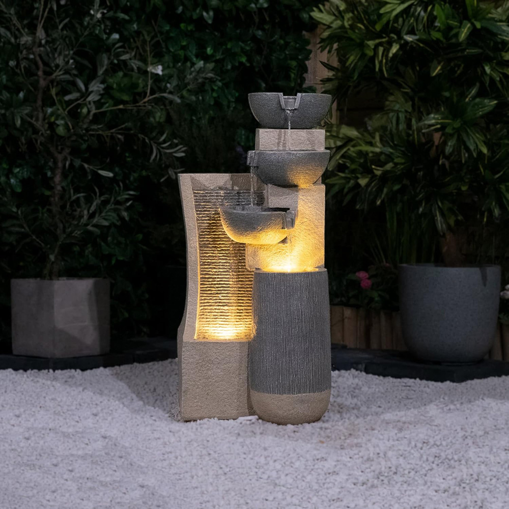 Garden Gear Four Bowl Cascading Wall and Water Feature with LED Light Image 5