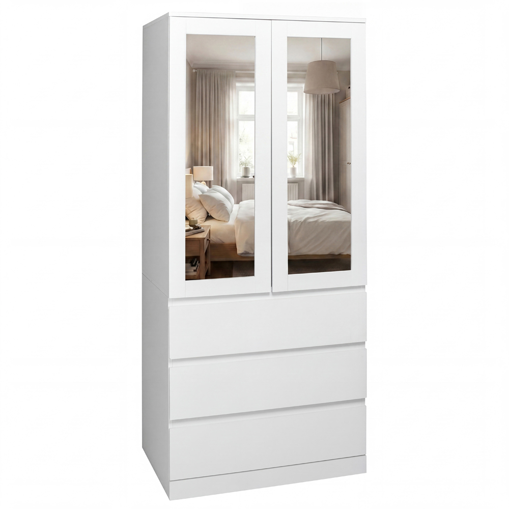 VIDA DESIGNS Denver 2 Door 3 Drawer White Mirrored Wardrobe Image 2