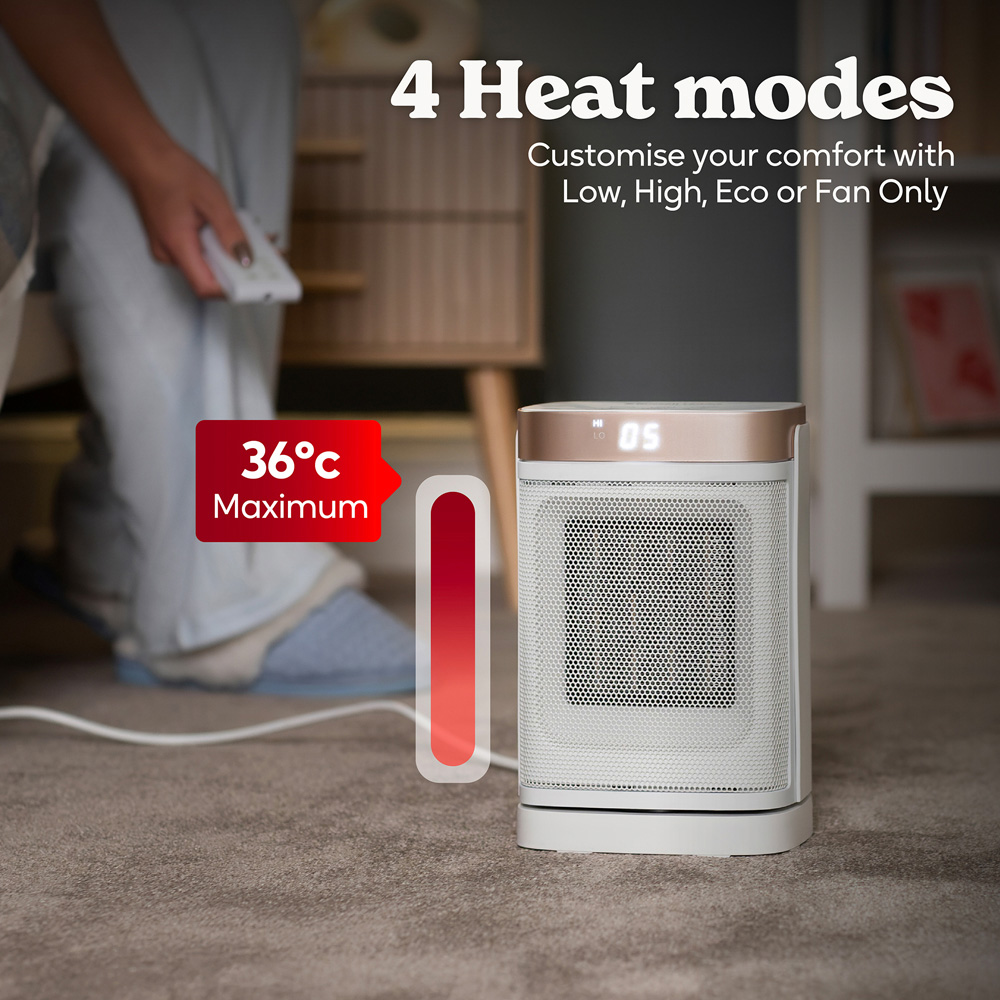 Russell Hobbs RHCH2001WCHAMP White and Champagne Square Oscillating Ceramic Heater 1500W Image 6