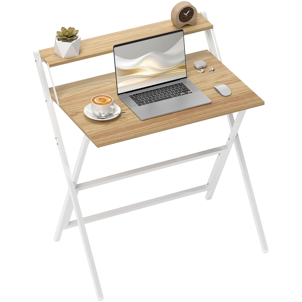 HOMCOM 2 Shelf Foldable Computer Desk Natural Image 2
