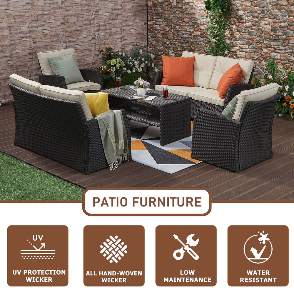 Furniture One 6 Seater Brown Rattan Garden Furniture Set Image 5