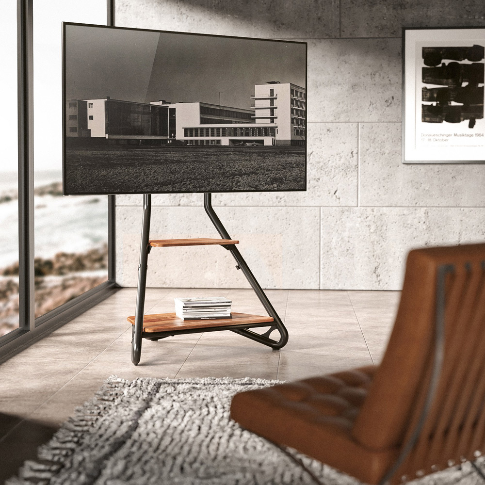 ProperAV Black 37 to 75 inch Bauhaus Style Floor TV Bracket Stand Image 2
