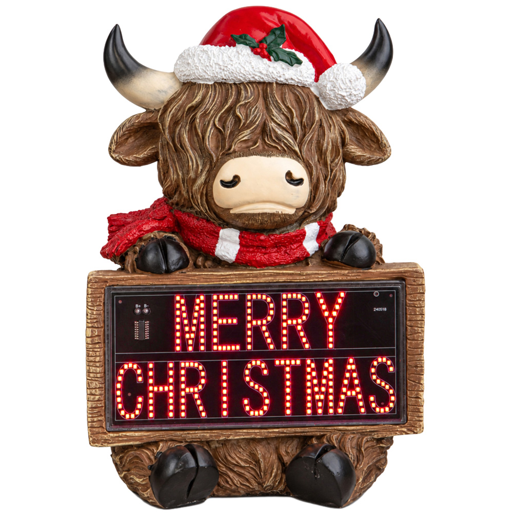 Samuel Alexander Red LED Highland Cow Merry Christmas Sign Decoration with Timer Image