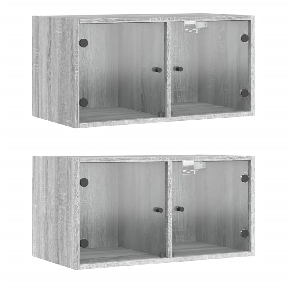 vidaXL 2 Glass Door 2 Shelf Grey Sonoma Wall Cabinet Set of 2 Image 9