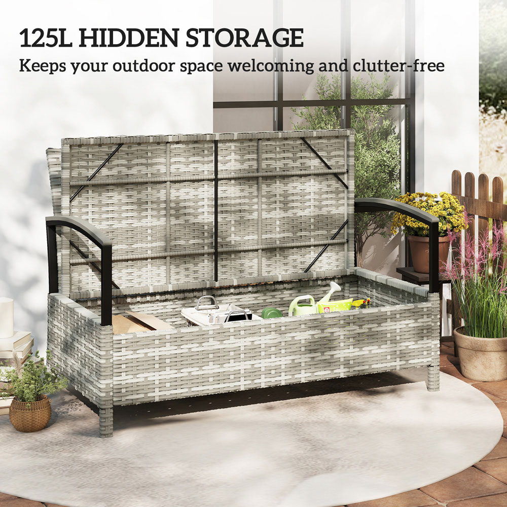 Outsunny 2 Seater Dark Grey PE Rattan Garden Storage Bench Image 6