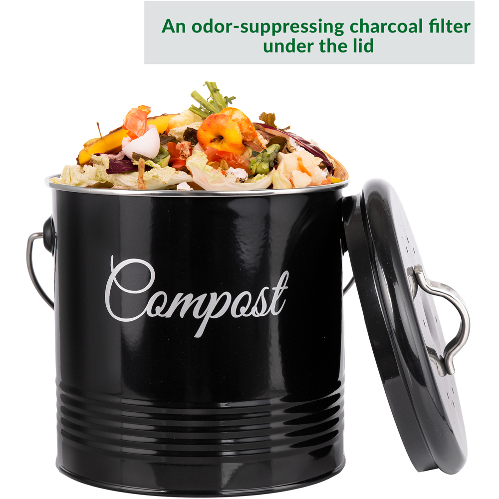 Innoteck Essentials Black Retro Kitchen Compost Bin with Charcoal Filters and Lid 3L Image 4