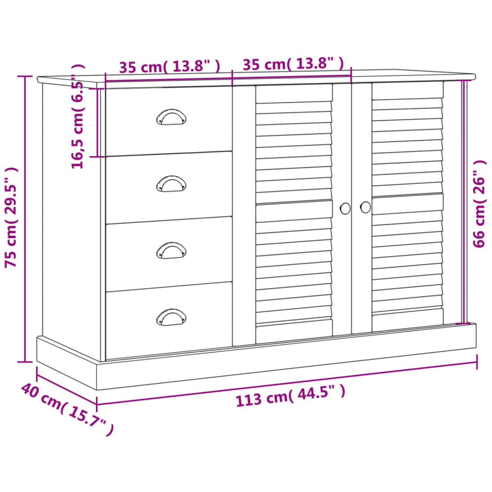 vidaXL Vigo 2 Shutter Door 4 Drawer Solid Wood Pine Sideboard Image 9