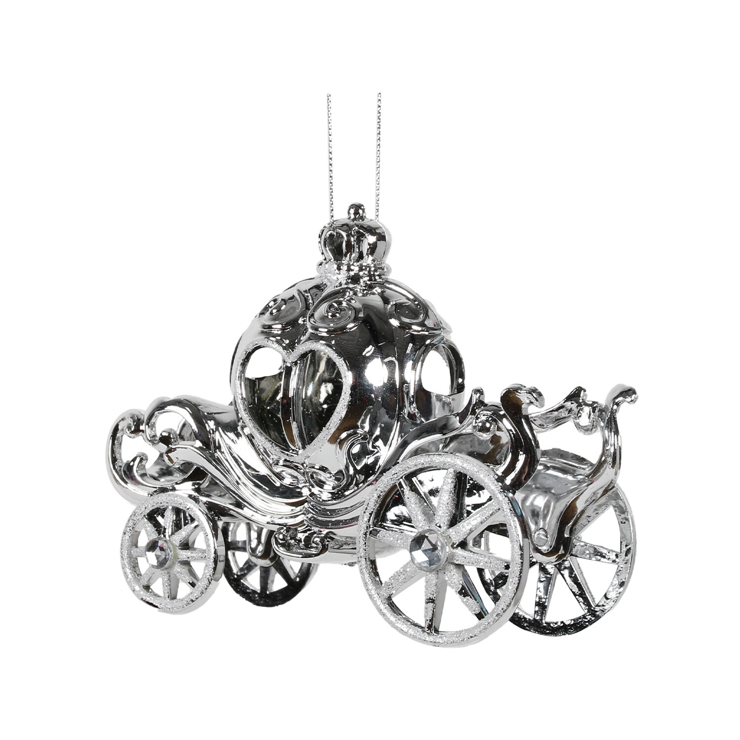 Frosted Fairytale Shiny Silver Glittered Carriage Decoration Image 2