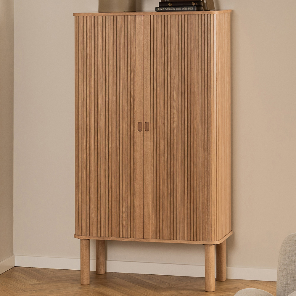 Florence Langley 3 Shelf Oak Cabinet with Sliding Door Image 1