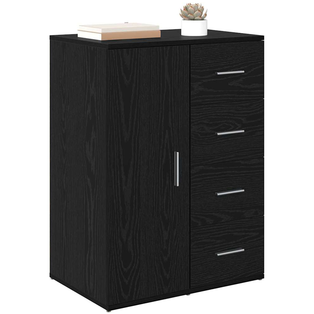 vidaXL Single Door 4 Drawer Black Oak Sideboard Image 3