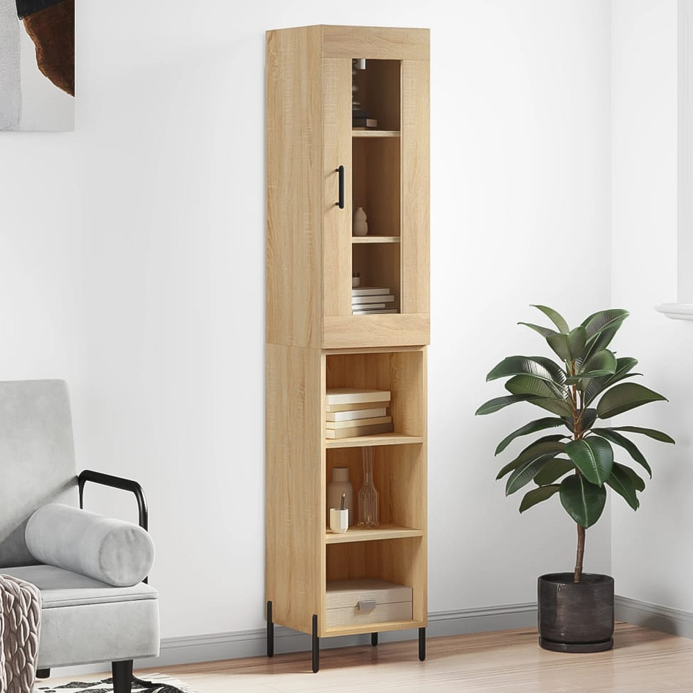 vidaXL Single Glass Door 3 Shelf Sonoma Oak Highboard Image 1