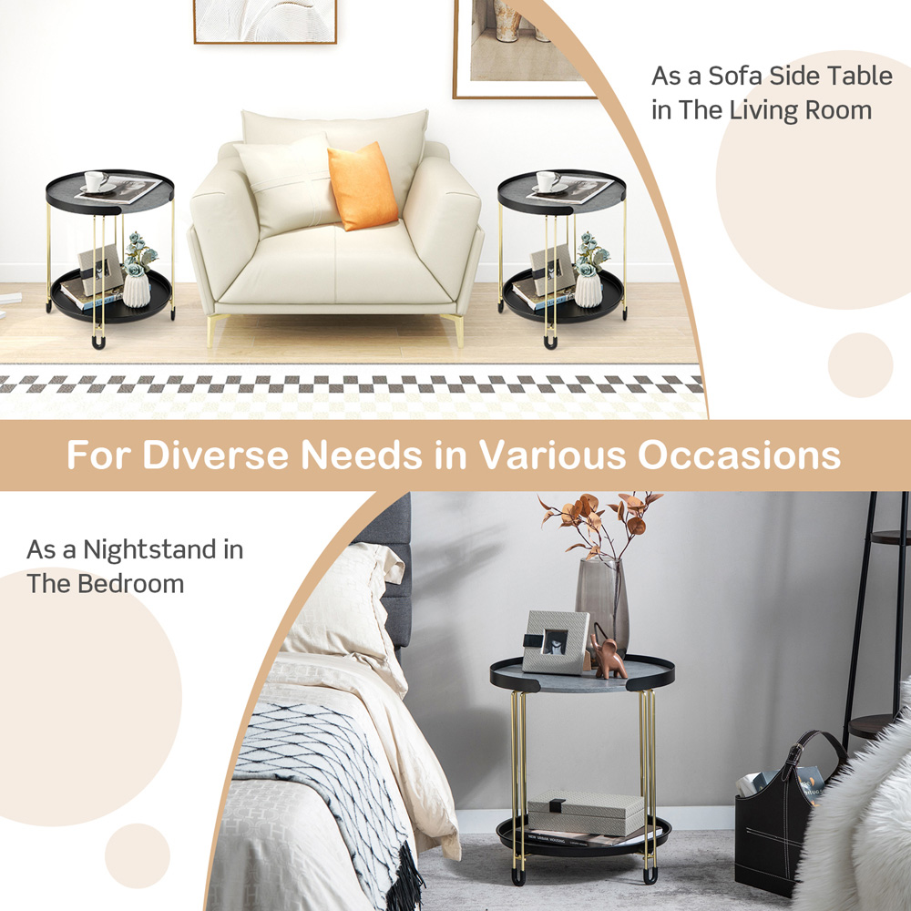 Costway Single Shelf Faux Marble Side Table with Removable Tray Image 8