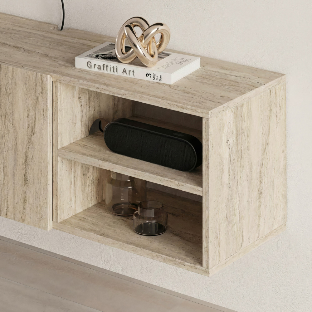 Decortie Conrad 2 Door 2 Shelf Travertine Wall-Mounted TV Stand Image 3